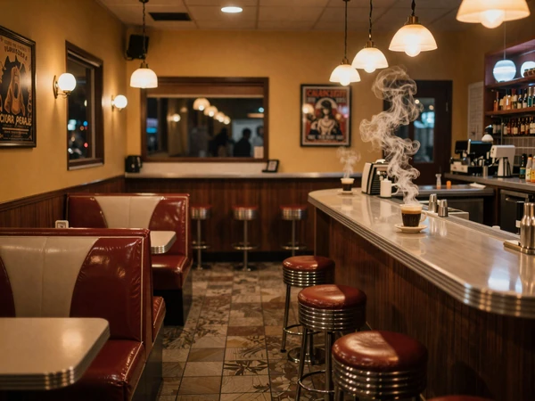 Cozy Chicago diner interior with warm amber lighting - trucker dating Chicago local spot