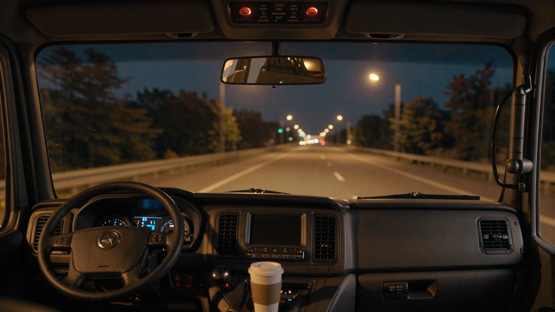 Semi truck cab interior at night with warm dashboard lights for long haul relationship guide