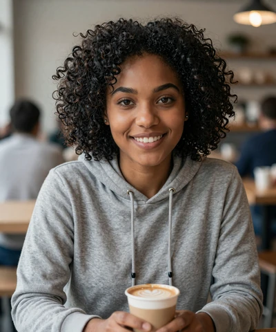 Tanya, 26, in a hoodie at a Chicago coffee shop - trucker dating Chicago profile