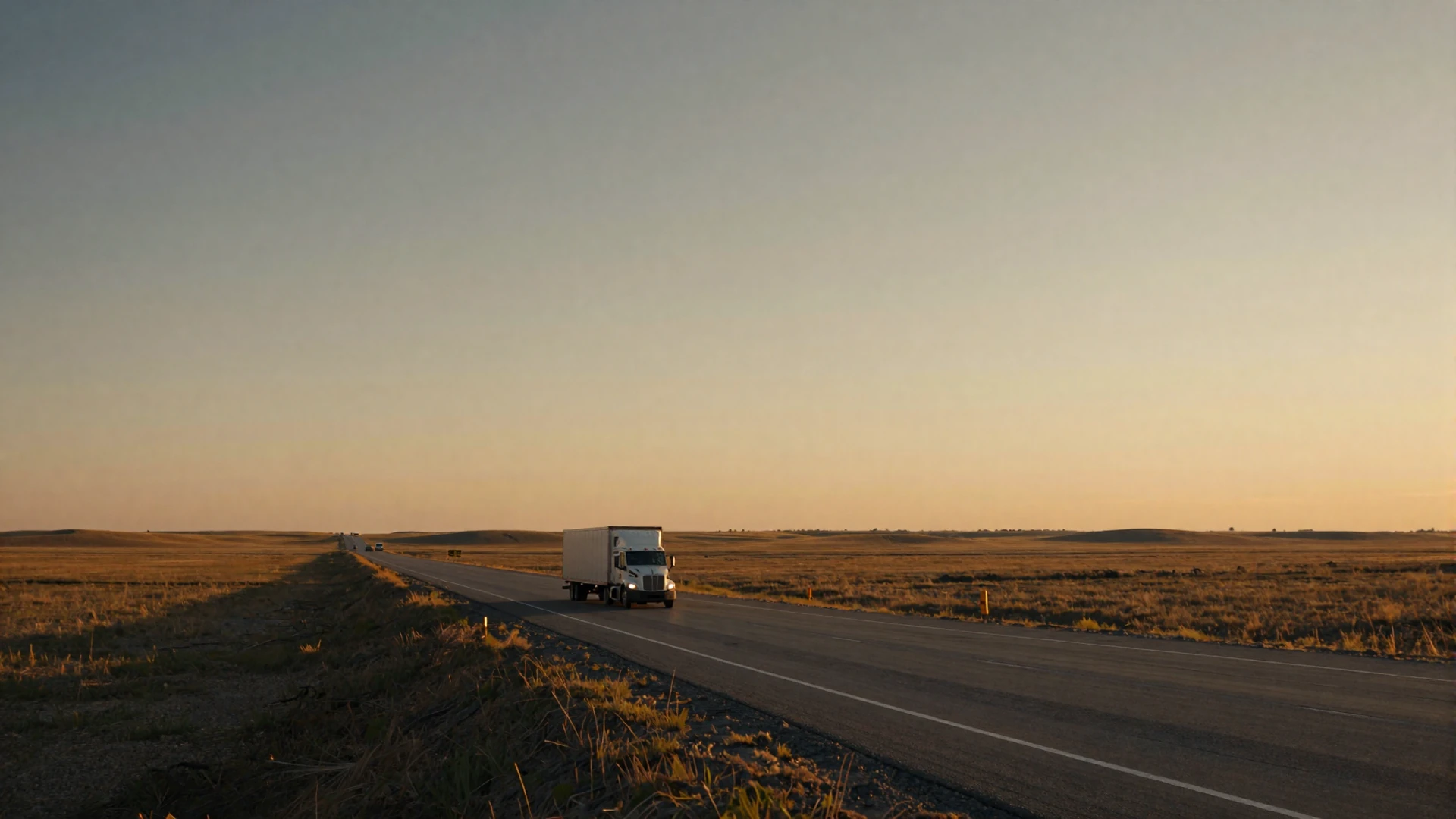 I-80 Nebraska highway across flat plains at sunset - trucker dating Nebraska hero background