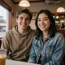 Tyler and Megan smiling at a roadside diner - young trucker couple success story