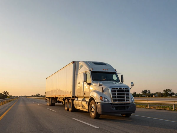 Semi truck driving on I-10 through Houston at sunset - trucker dating Houston route compatibility