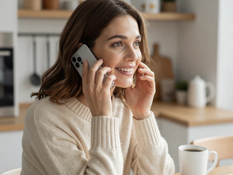 Woman smiling while on a phone call, representing staying connected in a long haul relationship