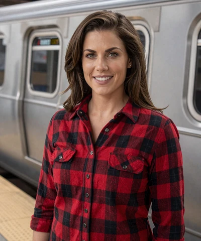 Danielle, 34, in a flannel shirt near the Chicago L train - trucker dating Chicago profile