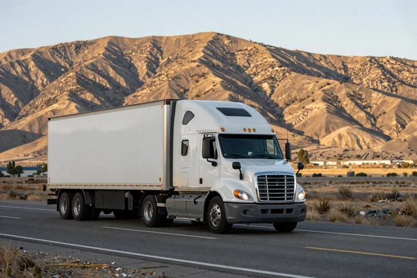 Semi truck driving on I-5 through California's Central Valley - trucker dating California routes