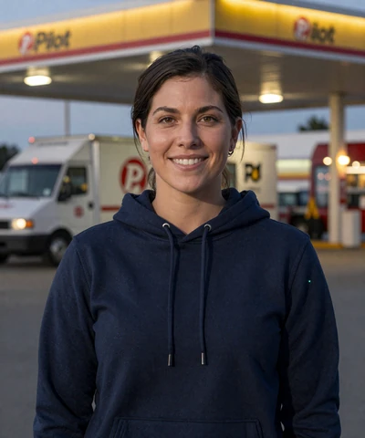Nicole, 35, in a hoodie at a Pilot truck stop - trucker dating Pennsylvania profile