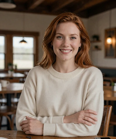 Amanda, 30, smiling at a rural Pennsylvania cafe - trucker dating Pennsylvania profile