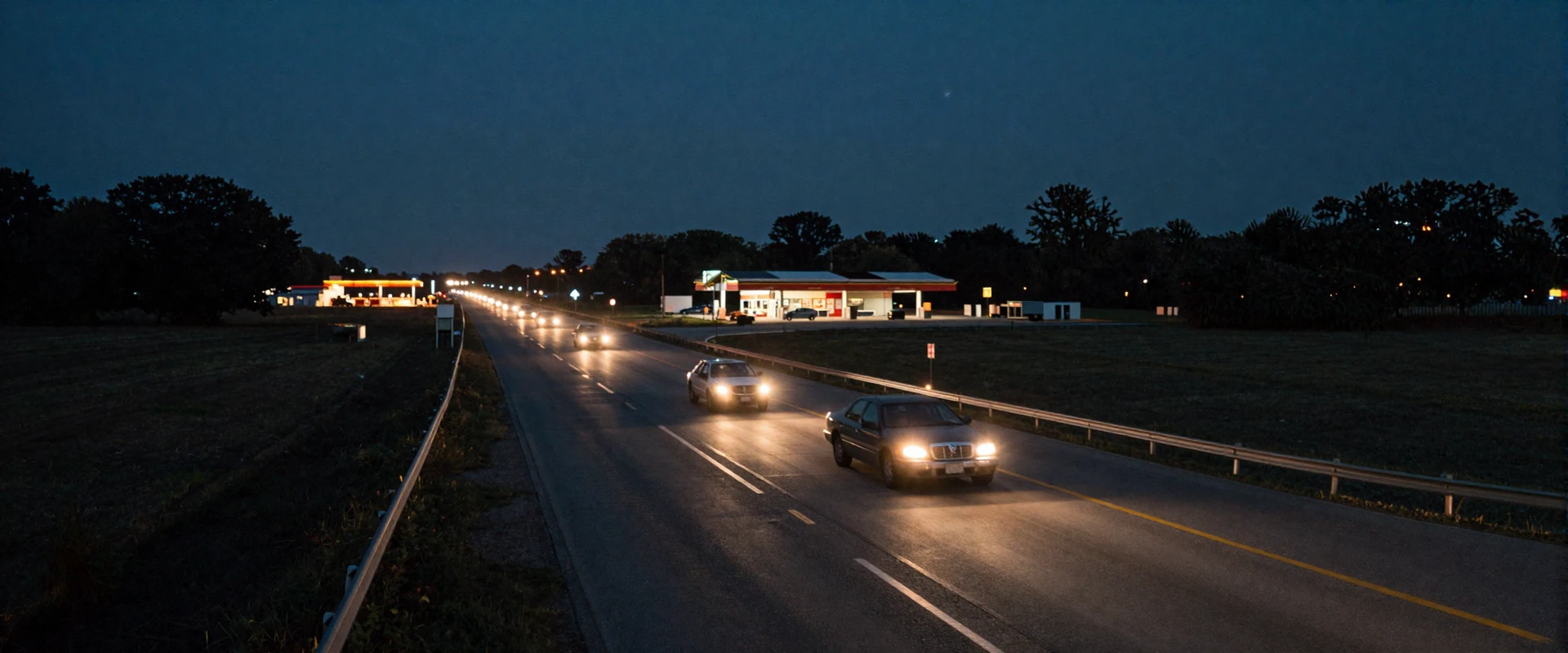 Midnight American interstate highway with distant truck stop lights - privacy policy hero